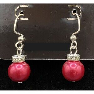 Handmade Ornament Red Faux Pearl & Crystal Rondelle Earrings by Neanie-Bot